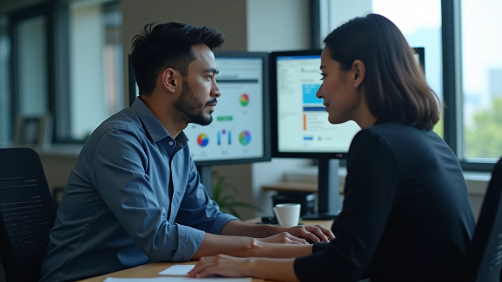 Designer working on color palette system on dual monitors showing dark and light theme variants