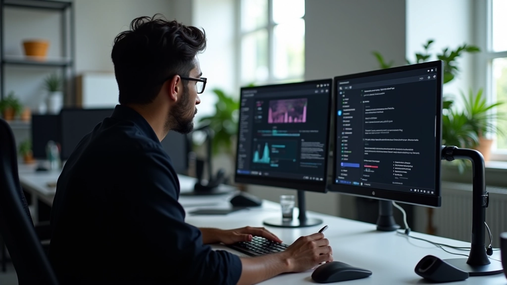 Interface design workspace with dual theme mockups displayed on screens