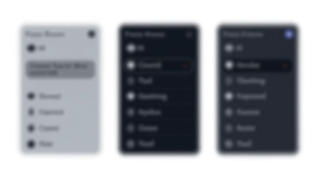 Three different theme toggle UI patterns displayed side by side with switch, button pair, and dropdown variations