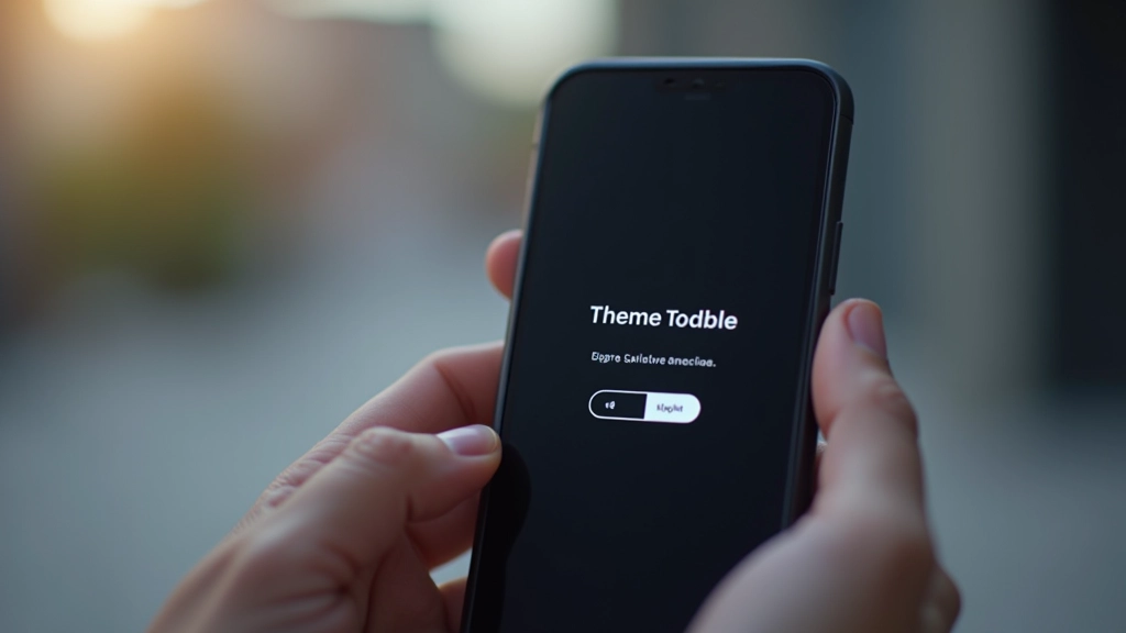 Mobile app interface showing theme toggle button in header with sun and moon icons